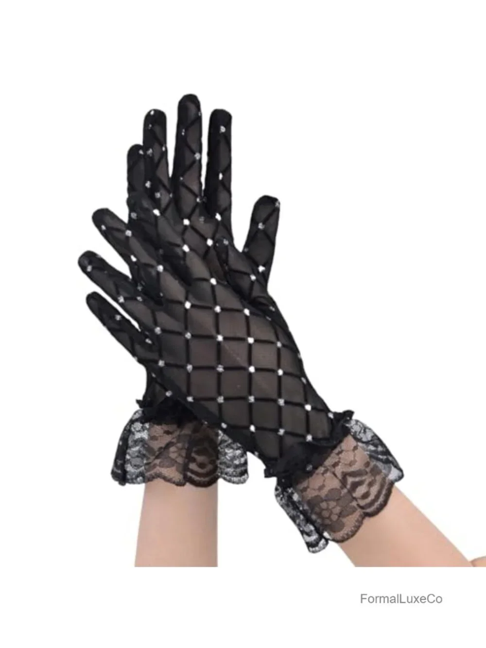 Sparkly Sheer Lace Gloves for Women Opera Evening Party Accessory